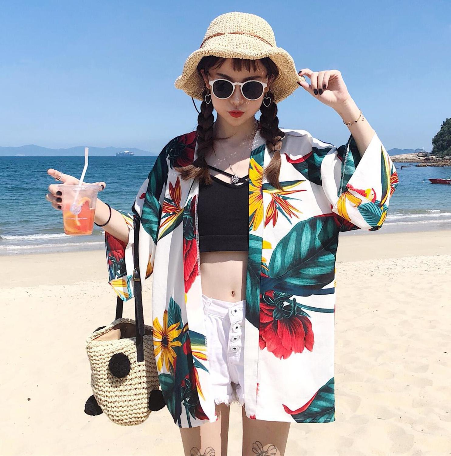 Japanese Yukata Kimono Summer Top Japan Printed Crane Haori Kimono Japones Harajuku Kimono Boho Yukata Women: style 9