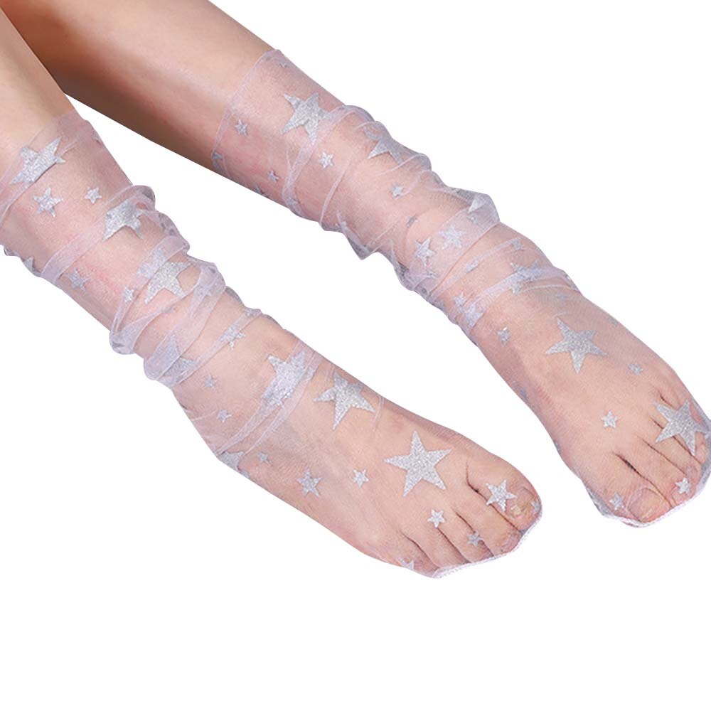 Frauen funkeln verlieren schier Tüll Socken transparent Glänzenden Stern Gittergewebe schlapp Socken Sommer Spitze Strumpfwaren Accessoires: Weiß Silber- Stern