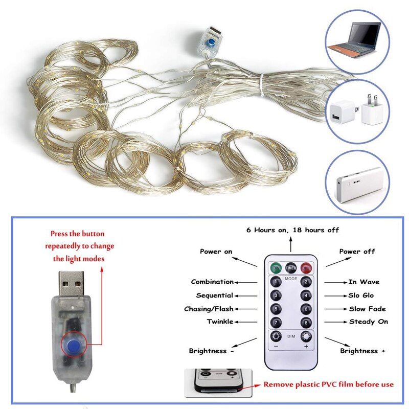Rideau lumineux LED avec télécommande, 3x3M, USB, féerique, pour noël, nouvel an, extérieur, mariage, fête à domicile, décoration