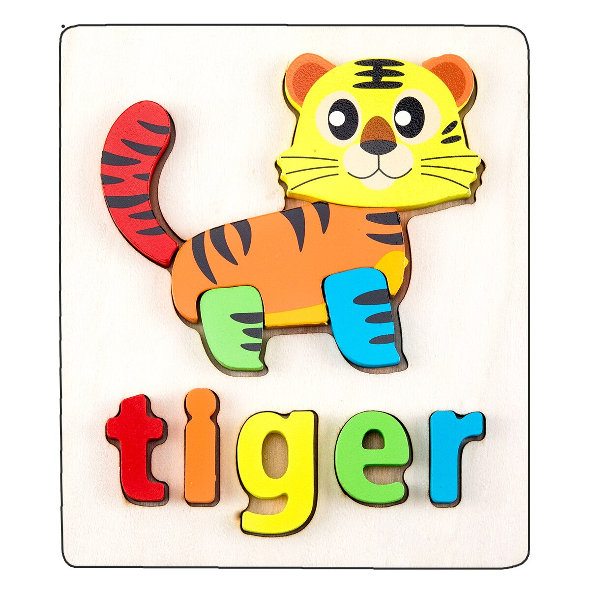 Træ 3d alfabet ord puslespil bord dyr køretøj stiksav træ børn tidligt pædagogisk læringslegetøj til børn: Tiger