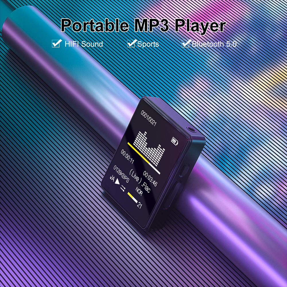 Reprodutor Portátil MP3 MP4 com Alto-falante Estéreo, Bluetooth 5.0, Walkman, E-book, Gravador de Voz e Reprodutor de Música e Vídeo