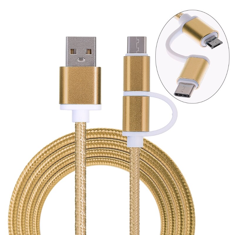 Cable de alimentación 2 en 1 USB 2,0 macho a USB 3,1 tipo C/Micro USB Weave transferencia de datos-Adaptador de PC: Negro