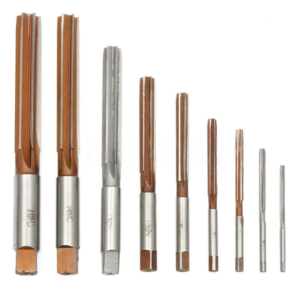 Escariador de vástago recto de 9 Uds H8 HSS, escariador manual de precisión, mandriladora de ingeniería, herramienta de corte de fresado 3/4/5/6/8/10/12/14/16mm