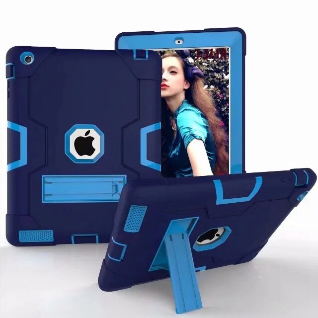 Nueva armadura caso para ipad 2 3 4 Funda niños a salvo de servicio pesado de silicona cubierta dura para Apple ipad 234 9,7 pulgadas Tablet caso + película + pen: NB