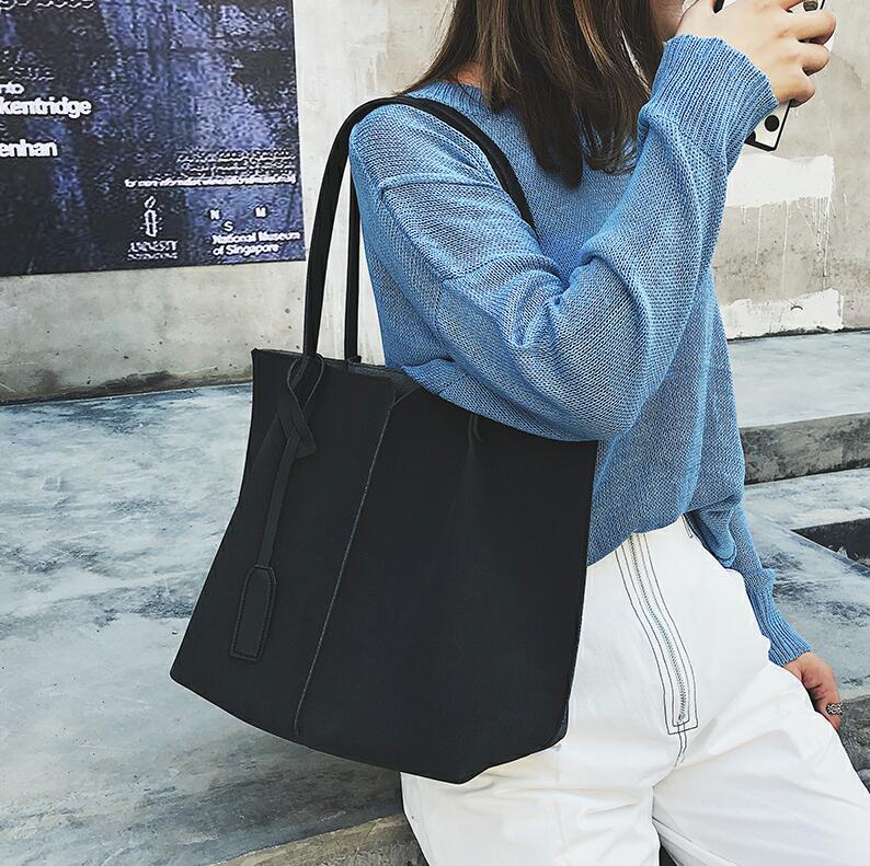 CROWDALE kobiety torba na ramię torba na zakupy dwa pasy torebka szkoła proste mody peeling duża pojemność Tote klamra projektantów: czarny
