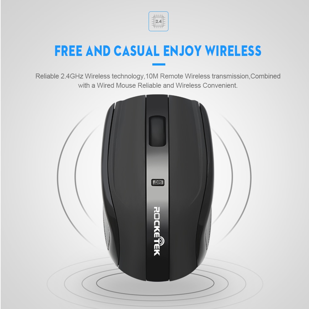 Rocketek USB Wireless Mouse 2.4G 1600DPI 3 buttons ergonomic for imac pro macbook laptop computer pc optical mini mice silent
