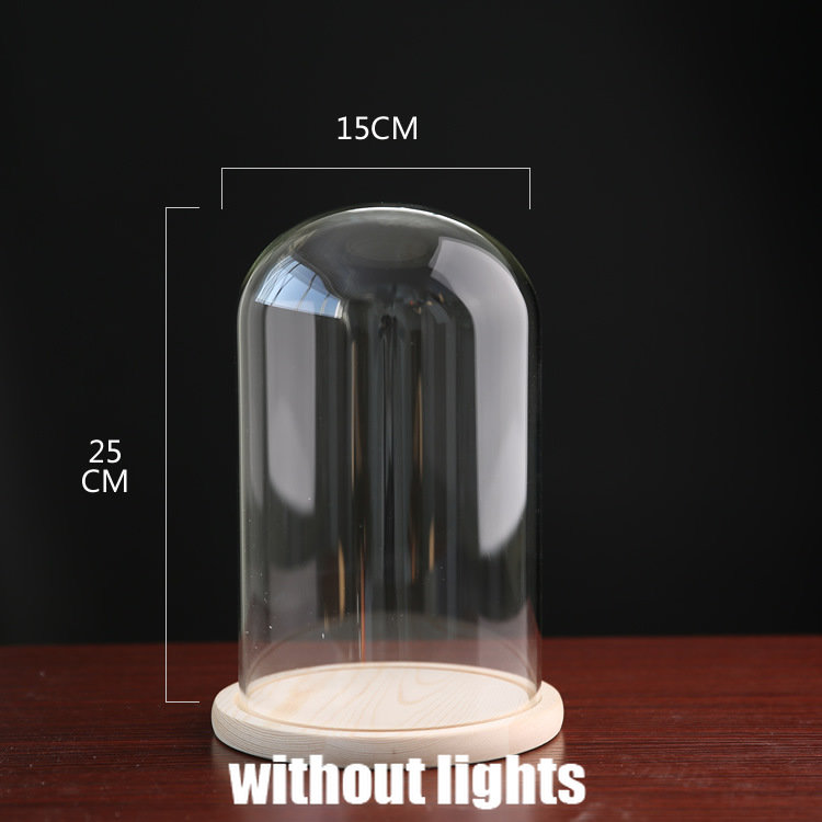 Tabletop Display Glass Cover Terrarium Container Decor Dry Flower Ornaments Craft Bell Jar Wood Base with Feet LED Light Holder: plum