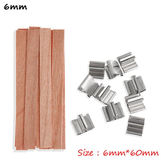 100pcs Wooden Wick Candle With Sustainer Tab Soy Wax Candle Wicks Core Diy Oil Lamps Candle Making Pick Supply Soy Parffin Wax: 6mmx60mm
