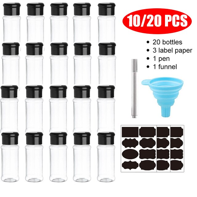 5/10/15/20PC Jars for spices Salt and Pepper Shaker Seasoning Jar spice organizer Plastic Barbecue Condiment Kitchen Gadget Tool