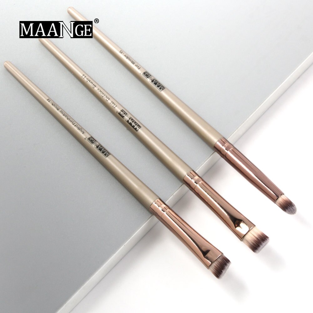 Maange pro 3/5/6 makeup børster sæt øjenskygge blending eyeliner øjenvipper øjenbryn børster til makeup bærbart øjenbørste sæt: 3 stk. brun