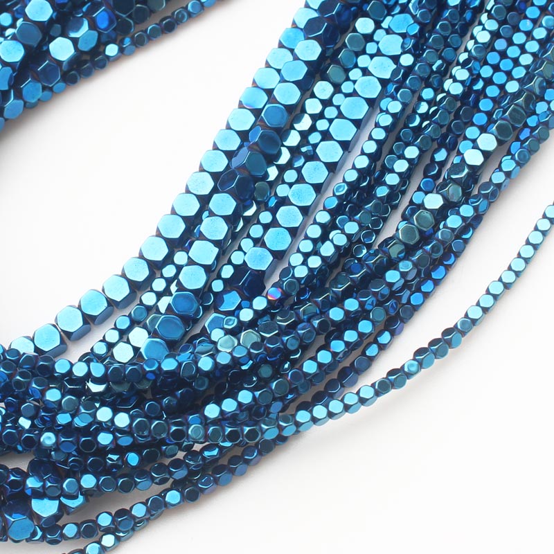 ¡Ematita natural muy brillante! Cuentas de hematita cuadradas facetadas de 15 pulgadas, para hacer joyas, pulseras y collares DIY: Azul / 4 mm