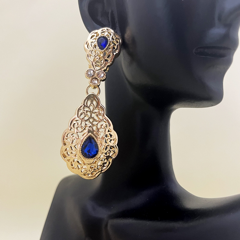 Goudkleurige Marokkaanse Bruidsoorbel Arabesque Druppeloorbel voor Vrouwen met Heldere Kristallen Metalen Dangle Oorbellen Feestgeschenken Bijoux