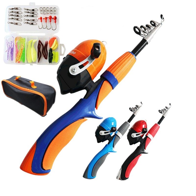 Htdob – mini canne à pêche télescopique pour enfants, accessoires, moulinet, sac, équipement Portable: Blue set with bag