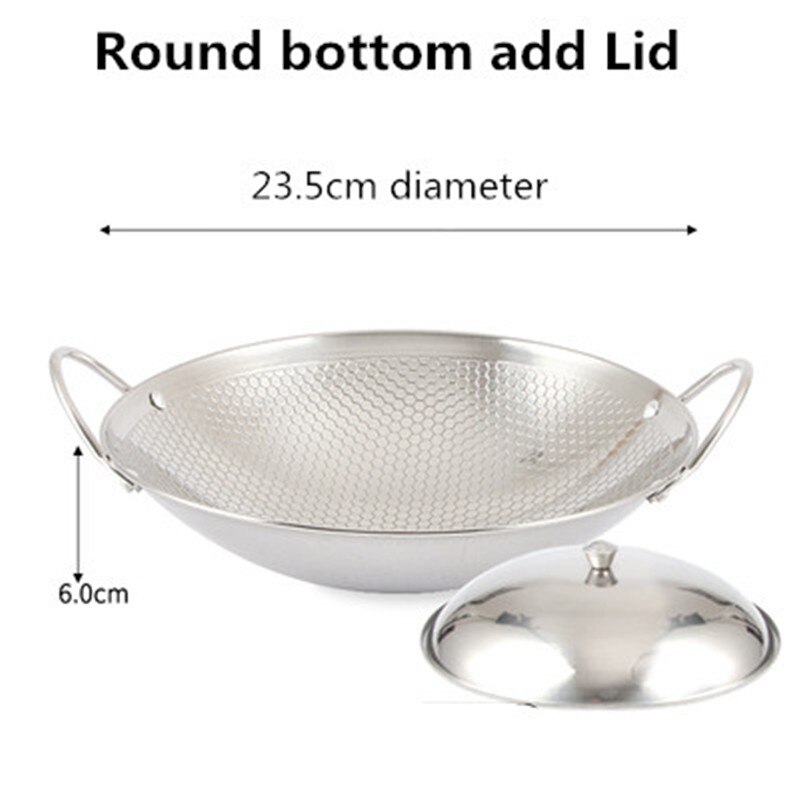 Stainless steel dry pot round bottom small pot thickened double ear non-stick pot bar tripod pot cooker hotpot pots and pans: 23.5cm with Lid