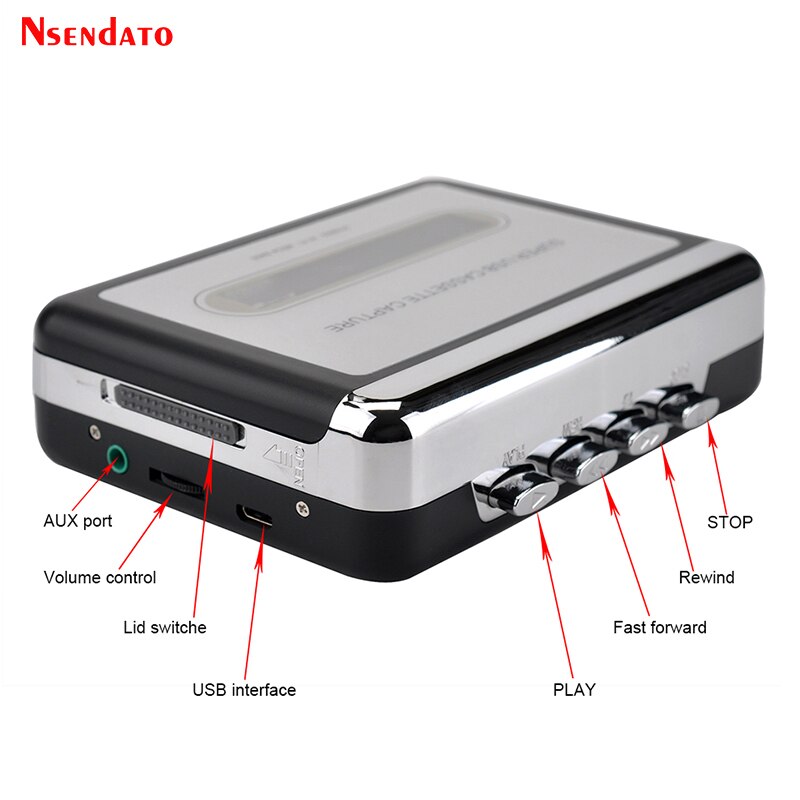 USB Cassette Capture Cassette Tape-to-MP3 Converter Into Computer HiFi Sound Quality Mega Bass Audio Music Player With Earphone