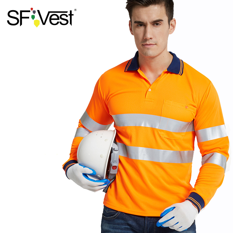 Orange høj synlighed reflekterende sikkerheds t-shirt hurtigtørrende langærmet arbejdstøj udendørs konstruktion beskyttende arbejdstøj: Fluorescerende orange / Xl