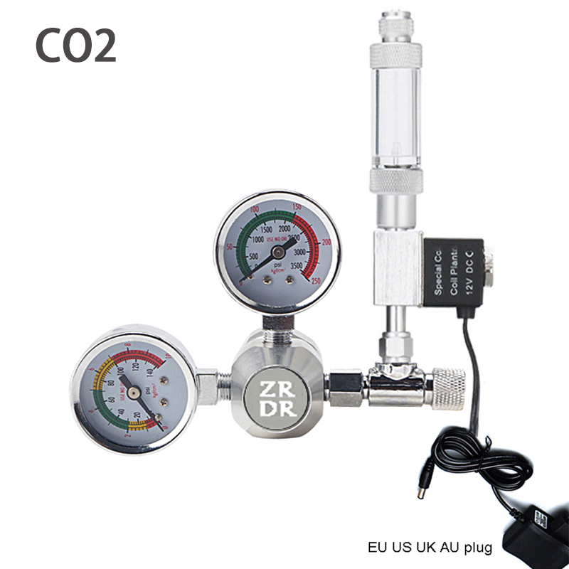 ZRDR-regulador de CO2 para acuario, Kit de válvula de solenoide independiente con contador de burbujas sin retorno, válvula reductora de presión de CO2 para pecera