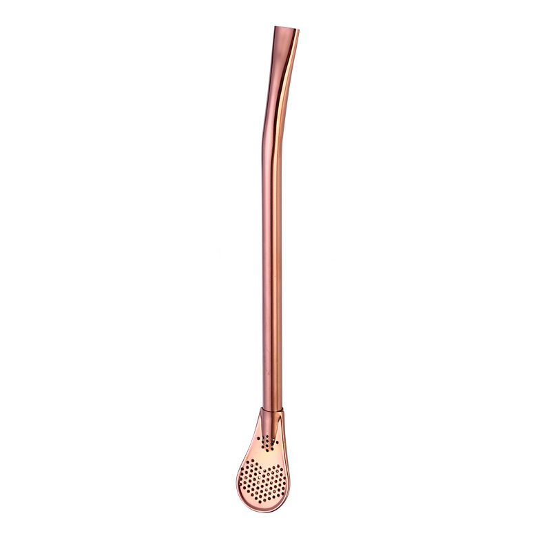 Multicolour Stainless Steel Coffee Spoon Straw Drinking Tea Yerba Mate Straw Gourd Bombilla Filter Spoon: Light Yellow