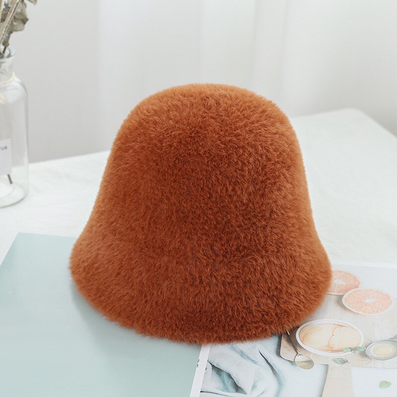 Invierno de lana gorra sombrero con forma de cubo para mujer Simple gorros de Hip Hop de lana sombrero de pescador grueso cálido mujer encabezamiento japonés tapa plana: 4