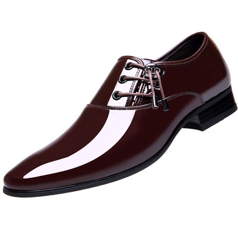 Højde stigende 6cm formelle loafer laklæder sko mænd bryllup zapato oxford hombre italiensk kjole spidsede sko: Brun / 8