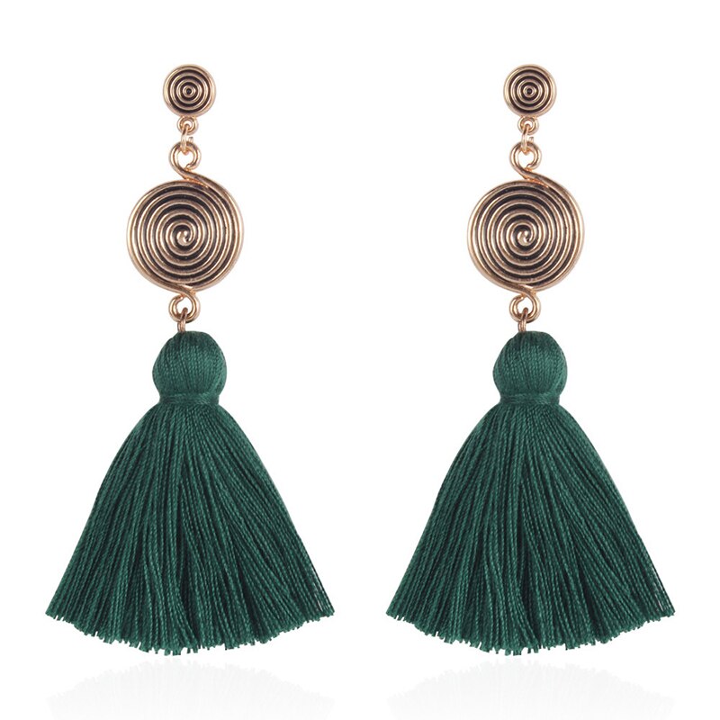 Kwastje Oorbellen Vrouwen Vintage Draad Kwastje Oorbellen Boho Bohemian Vintage Paleis Fringe Tassel Oorbellen Dangle: Green