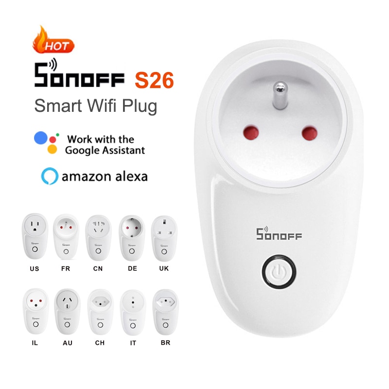 Sonoff S26 WiFi Smart Socket Plug Real Timer Switch Remote Control For eWelink APP Compatible with Alexa Google Home Assistant