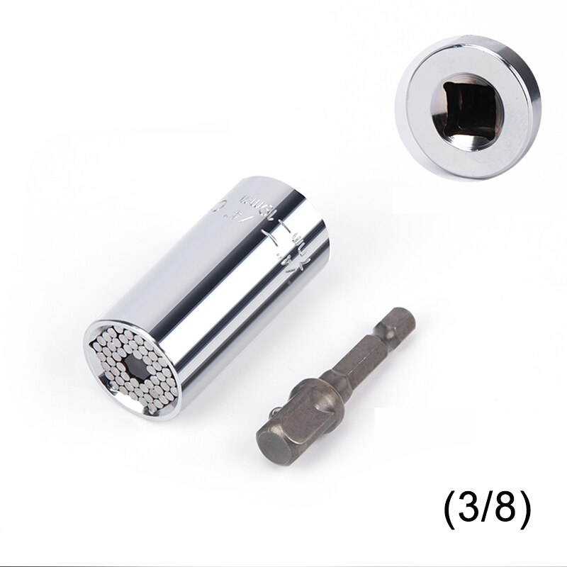Universal Socket Gator grip Socket Wrench Set with Power Drill Adapter Chrom-Vanadium Steel from 7-19mm Self-adjusting DIY Tool: Dark Grey