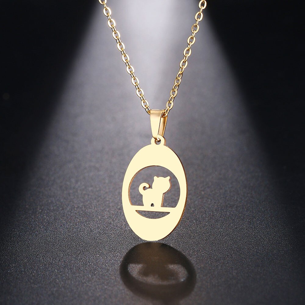 Dotifi Rvs Ketting Voor Vrouwen Man Denken Kat Hanger Choker Ketting Engagement Sieraden: Goud-kleur