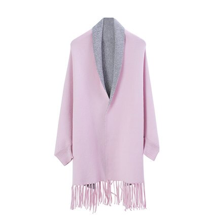 Kmetram otoño e invierno mujer suéter cárdigan poncho de punto con borlas sueltas para bodas de mujer suéter con capa y chal con mangas de murciélago  hh589: Rosa con gris