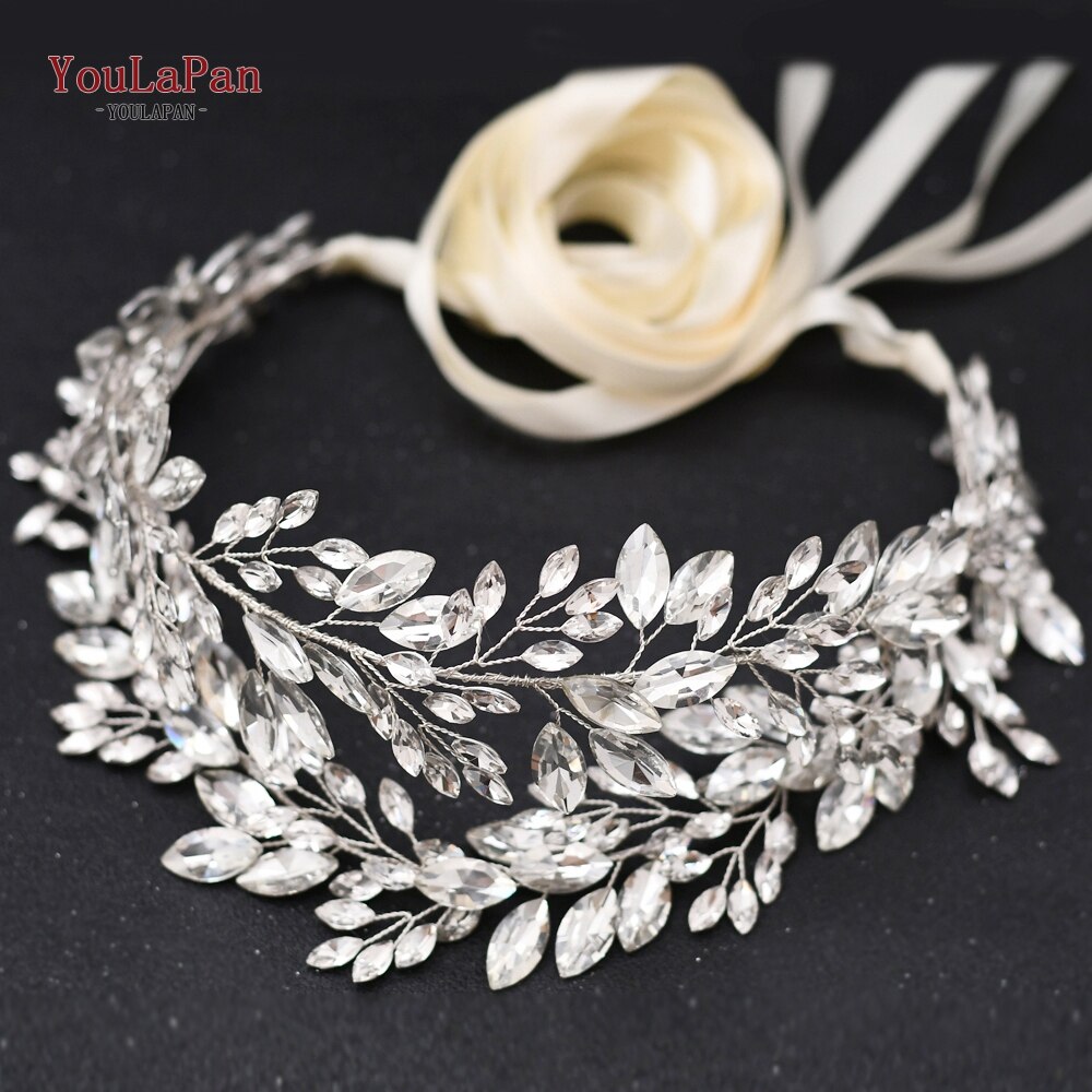YouLaPan SH304 Handgemachte Strass Gürtel Silber Hochzeit Kleid Gürtel Schärpe Stirnband Prom Abendkleider Zubehör für Frauen