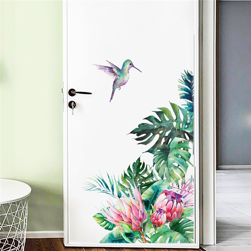 Tropische bladeren, bloemen, vogel, muurstickers, slaapkamer, woonkamerdecoratie, muurschildering, woondecoratie, verwijderbare stickers, behang