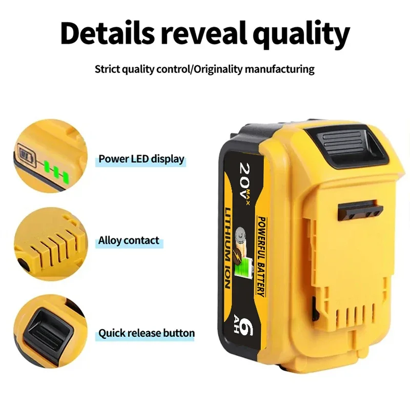 For Dewalt 20V 6Ah MAX Power Tools Replacement Battery DCB180 DCB185 DCB184 DCB200 DCB203 Rechargeable Lithium-ion Battery