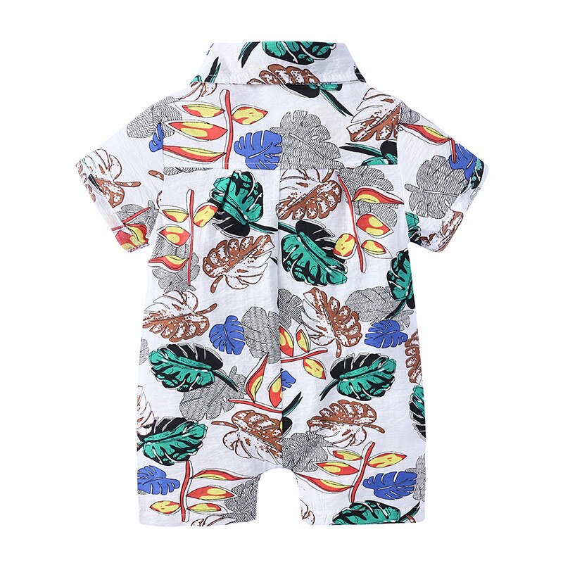 Baby Zomer Kleding Baby Kids Baby Jongens Romper Leaf Print Vlinderdas Turn-Down Kraag Korte Mouwen Jumpsuit: C / 6m