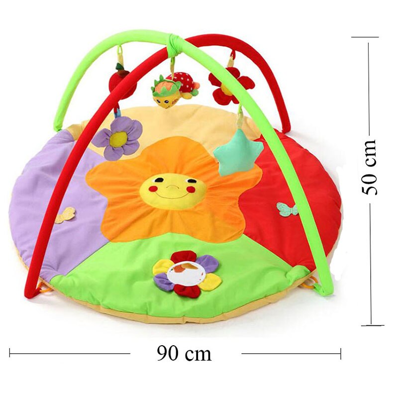 Cartoon Baby ​Activity Gym 0-12M Play Mat Gym Fitness Rack Kids Rug Animals Pad Toys Crawling Cotton Carpet Game with Rattles: sunflower