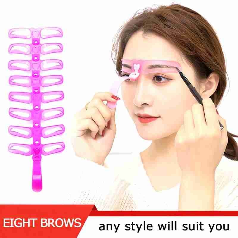 8 in1 Eyebrow Shaping Template Helper Eyebrow Stencils Kit Grooming Card Eyebrow Defining Makeup Tools