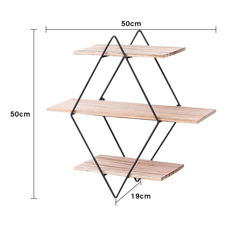 Antieke Houten Muur Drijvende Opslag Rekken Display Stand Plank Decoratieve Muur Frame 3 Lagen Geometrische Diamant Muur