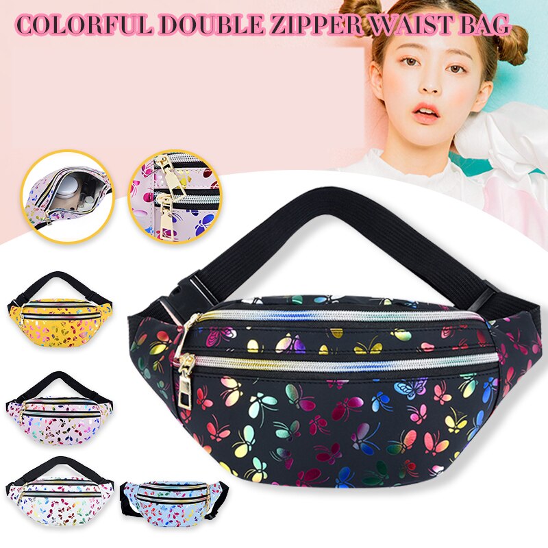 Doppelter reißverschluss-bauchtasche, farbenfrohe damen-handytasche, multifunktionale wasserabweisende umhängetasche