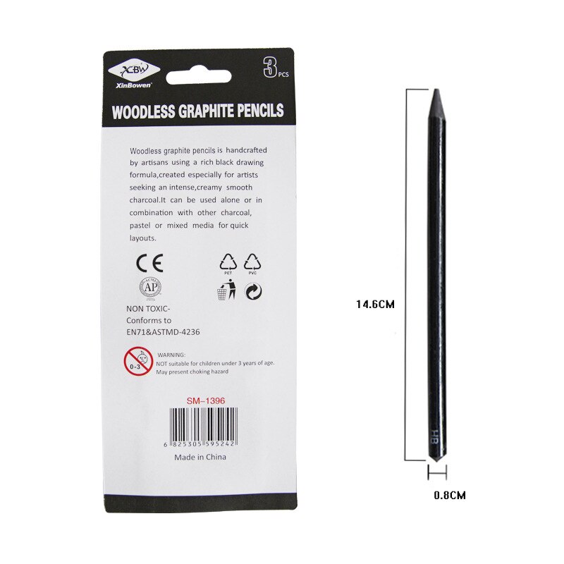 Ezone 3 kpl puhdashiilipiirroskynät 2b/4b/ hb puuton puuhiilikynä luonnostelemiseen piirustustyökalu maalaus taidetarvike