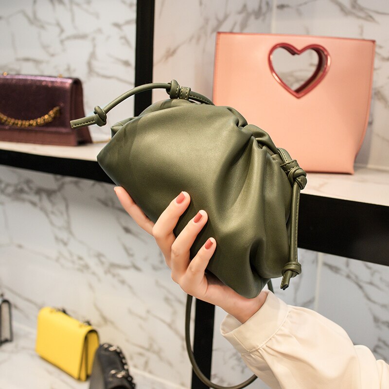 Brand Women's Bag Luxury Handbag Dumplings Clutch Bag Retro Leather Shoulder Crossbody Bags for Women Ruched Purse: A Big Army Green