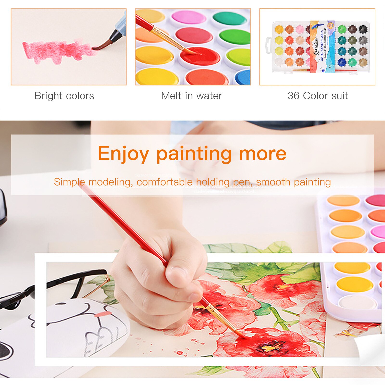 Superior 36 colors Solid Watercolor Paint Set With Water Brush Pen Foldable Travel Water Color Pigment For Draw #3