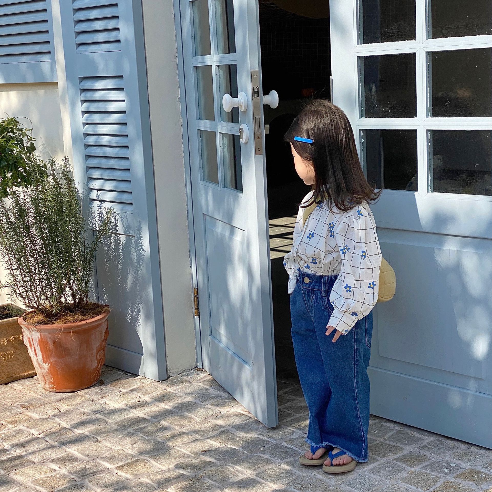 9927B Meisje Kleding Bloemen Shirts Koreaanse Voorjaar 2022 Revers Meisjes Shirts Korte Gedrukt Katoen Kid 'S Tops 1-7Year Meisje blouse