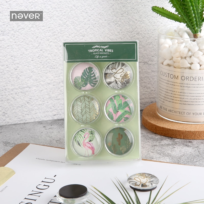 Imanes de cristal de la serie NEVER Plant, imanes, tachuelas para el pulgar, soporte de mensajes para pizarra blanca, de artículos de oficina, papelería, tienda