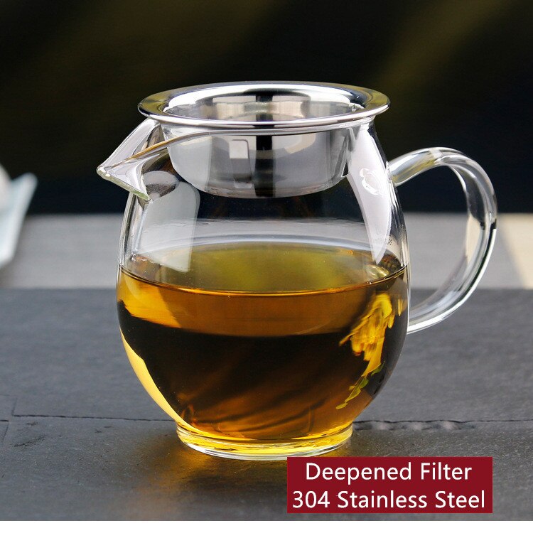 Super fortykket glas tekande borosilikat klart kinesisk tesæt tilbehør chahai kaffe mælkeskummende kop: 450ml med filter
