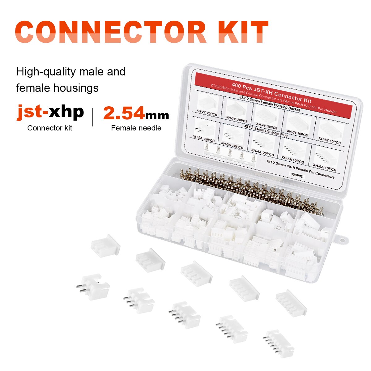 JST – Kit de connecteurs mâles et femelles XH2.54 PH2.0, avec fiches à 2/3/4/5/6 broches et câbles terminaux