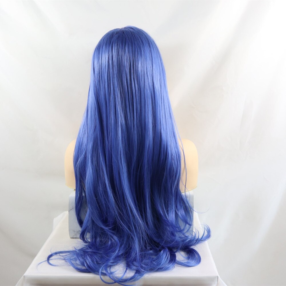 Marquesha indigo blå syntetisk blonder front paryk realistisk udseende lys bølget blonder front syntetiske parykker til kvinder