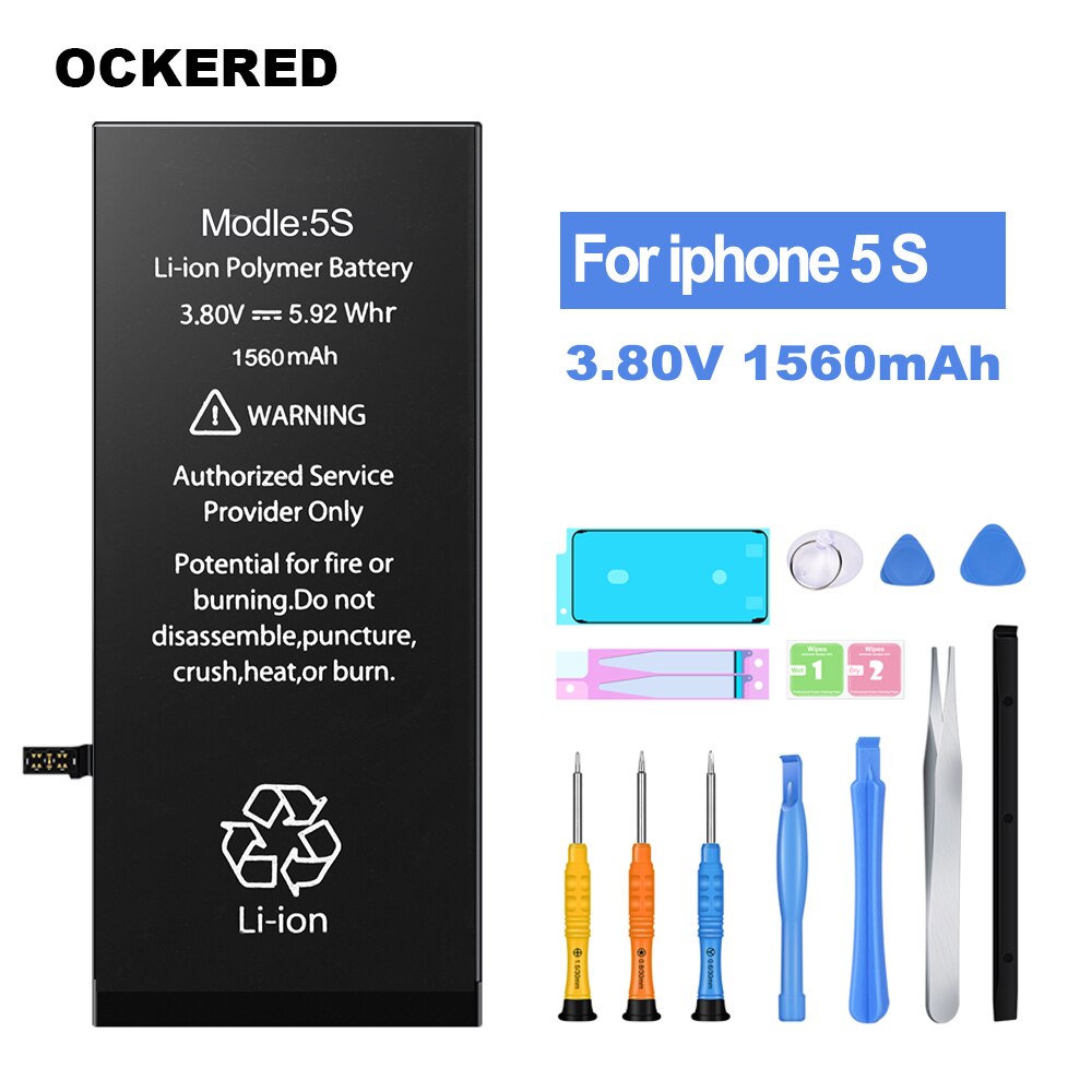 Ockered Batterie Für iPhone 6 6s 5s SE Original Kapazität Bateria Ersatz Batterie Für iPhone 7 8 6SP plus Mit Kostenlose Tools: for iphone5S 1560mAh