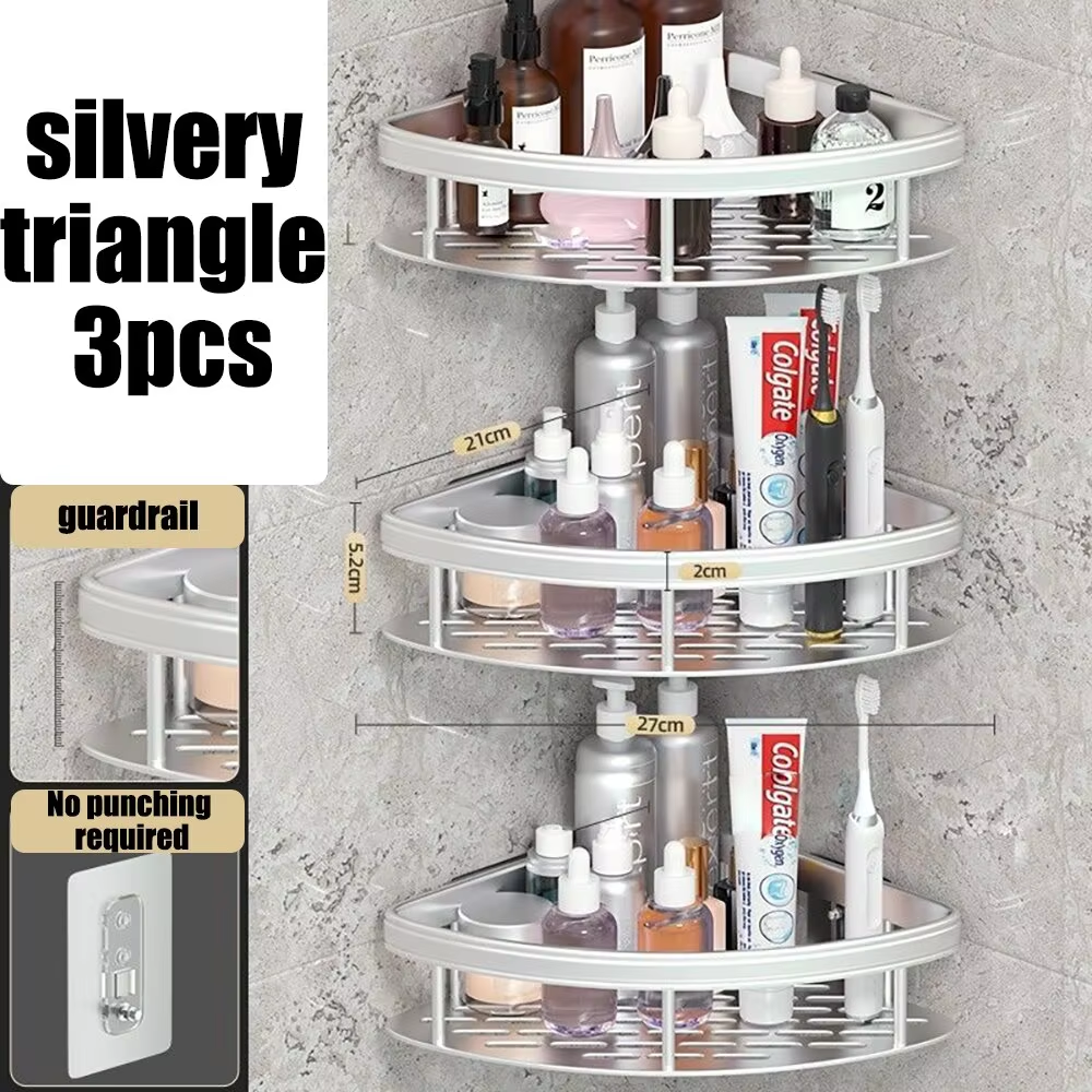 Driepotige rek aan de muur hangende hoek rechthoekige beugel aan de muur gemonteerde douche-shampoo rek badkamerrek handdoekenrek beugel: Light Grey