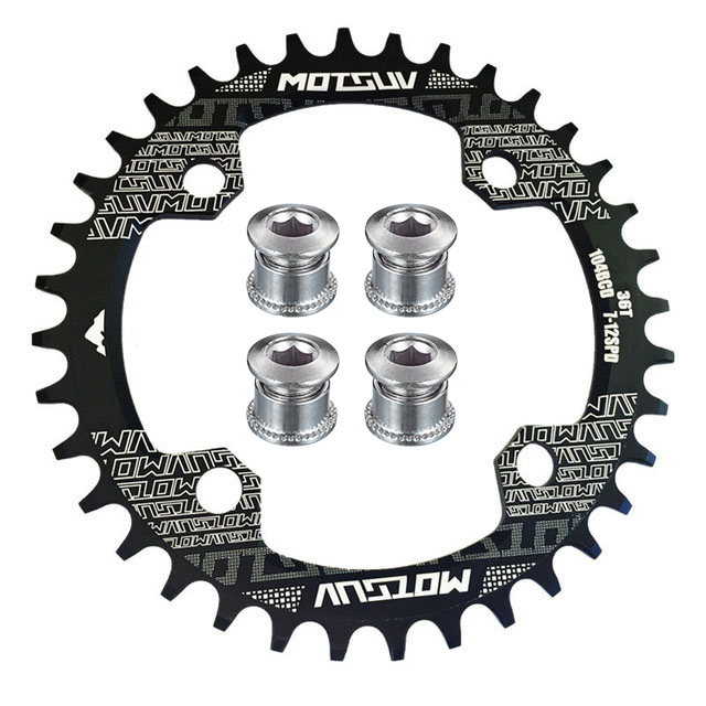 MOTSUV 104BCD Narrow Wide 38T 36T 34T 32T Bicycle Chainring,BCD 104 with 4 Bike Steel Screws, Single 12 11 10 9 8 Speed,Plato MT
