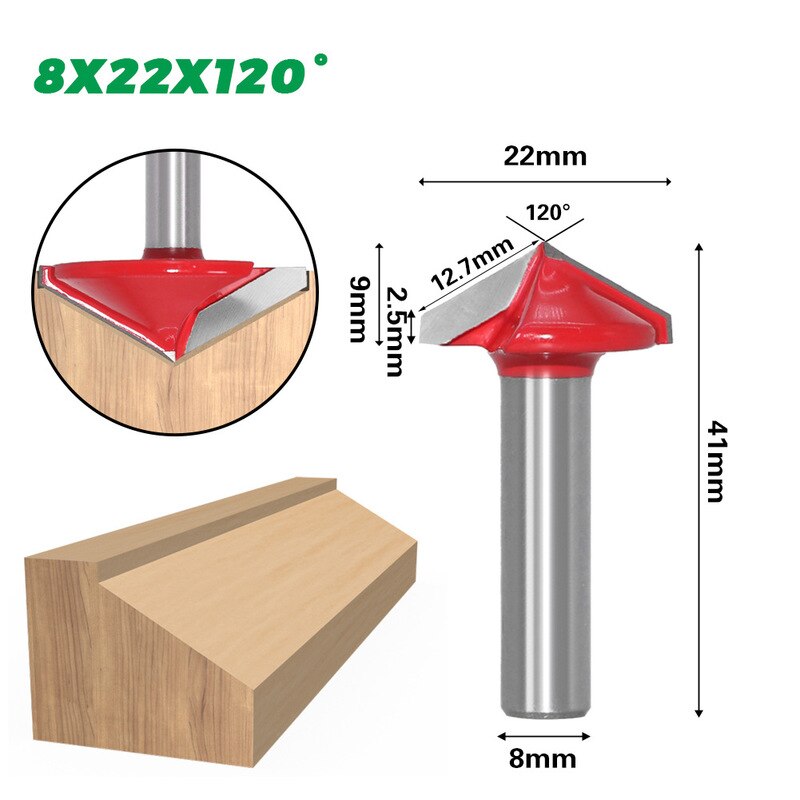 1Pcs 8mm 3D V Graveren Bit CNC Frees Frezen Voor Hout Tungsten Houtbewerking 60/90 /120/150 graden Frees: 8 22 120