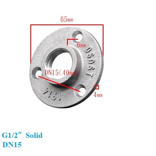 24Pcs Casted Aluminum Alloy Flange Base Pipe Thread Decorative Fittings Floor Wall Solid Hollow Back Loft Style: DN15  Solid